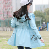 2016新款少女春秋装外套韩版中长款修身连帽初中学生风衣女外套潮