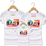 亲子装2016新款夏装一家三口家庭装母子韩版BABY字母短袖T恤班服