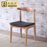日式全实木橡木皮面软包餐椅 现代简约家用凳子 靠背椅子实木家具