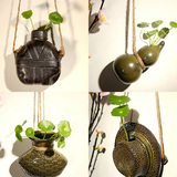 创意复古壁挂粗陶小花器陶瓷日式插花墙花瓶绿萝植物迷你水培花道
