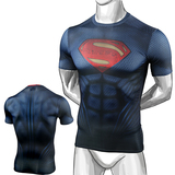 超人战蝙蝠侠弹力紧身骑行速干压缩训练短袖运动背心T恤健身衣PRO