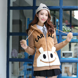 实拍冬季新款学生少女韩版女装仿兔毛皮草中长款连帽毛绒外套潮