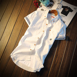 卡宾夏季修身男士大码韩版潮短袖衣服常规青春流行短袖衬衫衬衫