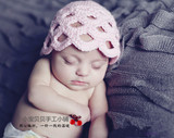 韩国春秋款甜美粉色紫色镂空男女宝宝公主毛线帽 婴儿贝雷帽子
