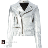 2016新款SLP风格银色意大利进口山羊皮皮衣女士修身短款夹克外套