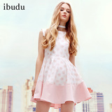 ibudu夏装新款甜美波点提花修身显瘦无袖连衣裙公主裙Y522325L31