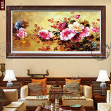纯手绘平安富贵牡丹花卉油画新中式客厅玄关餐厅壁画居家有框挂画
