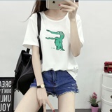 夏季新款韩版女装宽松大码动物鳄鱼半袖上衣学生休闲圆领短袖T恤