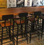 美式吧台桌椅实木酒吧简约高脚靠背椅复古做旧咖啡厅奶茶组合