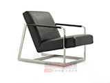 时尚简约现代沙发椅不锈钢休闲椅子创意单人沙发黑色皮革洽谈椅