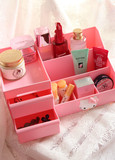 超大桌面粉色收纳盒 带抽屉双层粉色置物盒 化妆品收纳盒