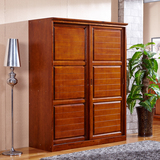 现代中式香樟木实木大衣柜组合家具衣橱2门推拉组装木质柜子家具