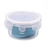 普业圆形耐热玻璃保鲜盒 微波炉专用饭盒 密封便当盒 玻璃碗420ML