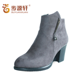 秋冬季新款女鞋步源轩北京布鞋英伦风踝靴粗跟中跟短筒靴D58A2-03