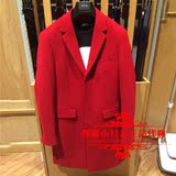 GXG男装2015新款冬装男士修身红色长款羊毛呢子大衣外套54226224