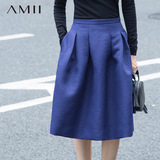 Amii[极简主义]秋季复古中长款伞裙百褶A字半身裙蓬蓬裙11540976