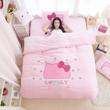 天猫正品特卖家纺韩版3D立体绣花水晶绒四件套粉色卡通公主床上用