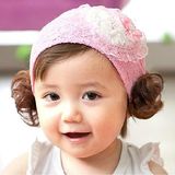 女宝宝假发带帽夏季婴儿帽子凉帽新生儿空顶帽护卤门婴幼儿童发带