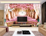 大树风景客厅电视背景樱花墙纸壁纸 3d立体无缝壁画树林森林墙布
