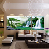 客厅现代装饰画大型山水无框水晶画三联画沙发背景壁画瀑布风景画