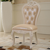 家具欧式实木餐椅新古典靠背椅子西餐厅扶手椅皮革椅子白色