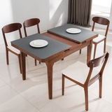 北欧实木伸缩餐桌椅组合6人饭桌长方形桌子小户型火烧石橡木餐台