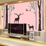 客厅卧室树墙贴纸电视背景大型玻璃装饰壁纸壁床森林小鹿树林画