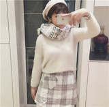 【实拍】韩国订单日系粉灰朦胧格冬季绑带毛呢A字半身短裙