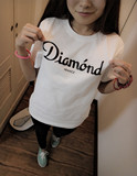 夏季新款Diamond字母钻石男女情侣短袖立体印花大码黑白薄荷绿T恤