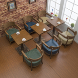 复古咖啡厅桌椅组合实木水曲柳西餐厅桌椅韩式休闲软包茶餐厅桌椅