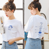 夏季新款韩国学院风可爱卡通字母后背印花文艺宽松百搭短袖T恤女
