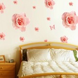 粉色玫瑰可移除墙贴 客厅墙贴画贴纸 浪漫卧室床头温馨墙壁贴花