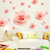可移除墙贴纸客厅电视墙卧室背景婚房装饰壁画浪漫牡丹玫瑰花墙贴