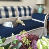 宜家现代纯色布艺深蓝色沙发巾沙发垫地中海风情