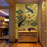 拼花金色马赛克背景墙瓷砖拼图客厅玄关水晶现代欧式卫生间九鱼图
