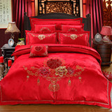 全棉床上用品天丝贡缎提花婚庆新婚结婚用被单被套床套四件套大红