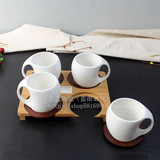 创意欧式陶瓷咖啡杯高档情侣对杯水杯子4杯装牛奶茶杯带杯架竹架