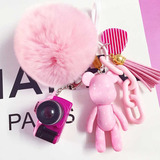 包邮韩国代购粉色BOMGOM暴力熊相机兔毛球汽车钥匙扣包扣包包挂件