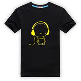 韩版可爱卡通小人短袖T恤男士圆领纯棉动漫t血青年大码修身半截袖
