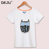猫头鹰短袖t恤女夏季韩国学生修身显瘦半袖卡通印花纯棉体恤衫潮