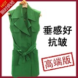 东大门2016春季新品韩版修身气质绿色双排扣中长款马甲女外套百搭