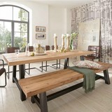 美式乡村北欧咖啡厅会议桌椅实木家具原木复古铁艺餐桌书桌长凳子