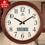 霸王钟表实木创意欧式壁钟客厅艺术静音石英挂钟日历圆形装饰挂表