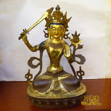西藏藏传密宗纯铜佛像 仿尼泊尔半鎏金 文殊师利 普贤菩萨1尺32cm