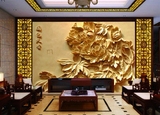 国色天香木雕壁画墙画中式客厅沙发电视背景墙纸壁纸大型立体3D画