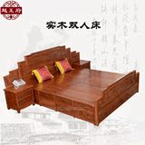 实木双人床 明清仿古中式古典雕花床板面大床南榆木床1.8*2米