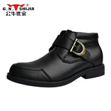 G.N.Shi Jia/公牛世家男鞋新款冬季保暖棉鞋男士真皮搭扣加绒皮鞋