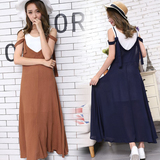 2016夏季新款韩版甜美气质露肩针织连衣裙女装两件套薄款修身长裙