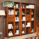 中式实木书柜 书架 胡桃木书架组合家具 中式带门书房组合书柜