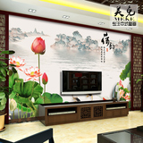 中式电视背景墙壁画客厅沙发床头大幅无缝墙纸订做荷花山水画墙布